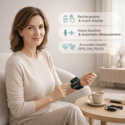 Smart Wrist Blood Pressure Tracker | Touchscreen & Voice Enabled