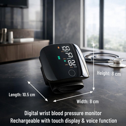 Smart Wrist Blood Pressure Tracker | Touchscreen & Voice Enabled