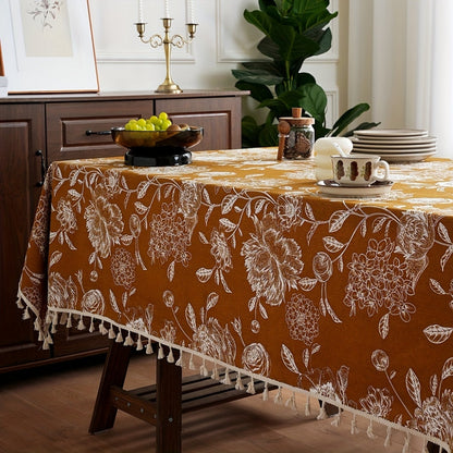 Chic Floral Table Cover with Tassel Accents