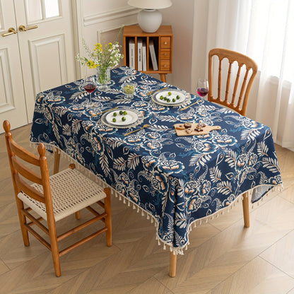 Chic Floral Table Cover with Tassel Accents