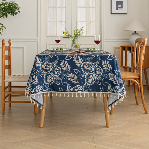 Chic Floral Table Cover with Tassel Accents