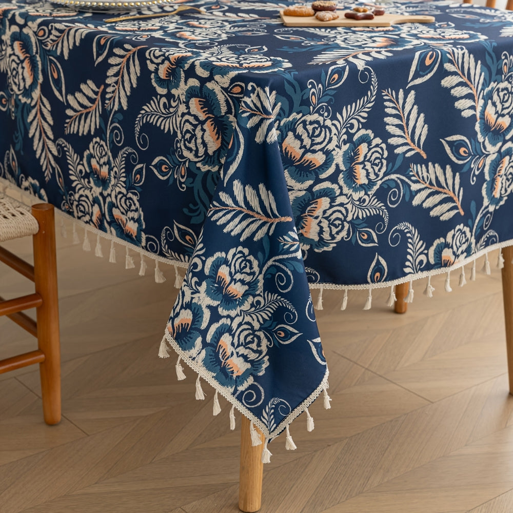 Chic Floral Table Cover with Tassel Accents