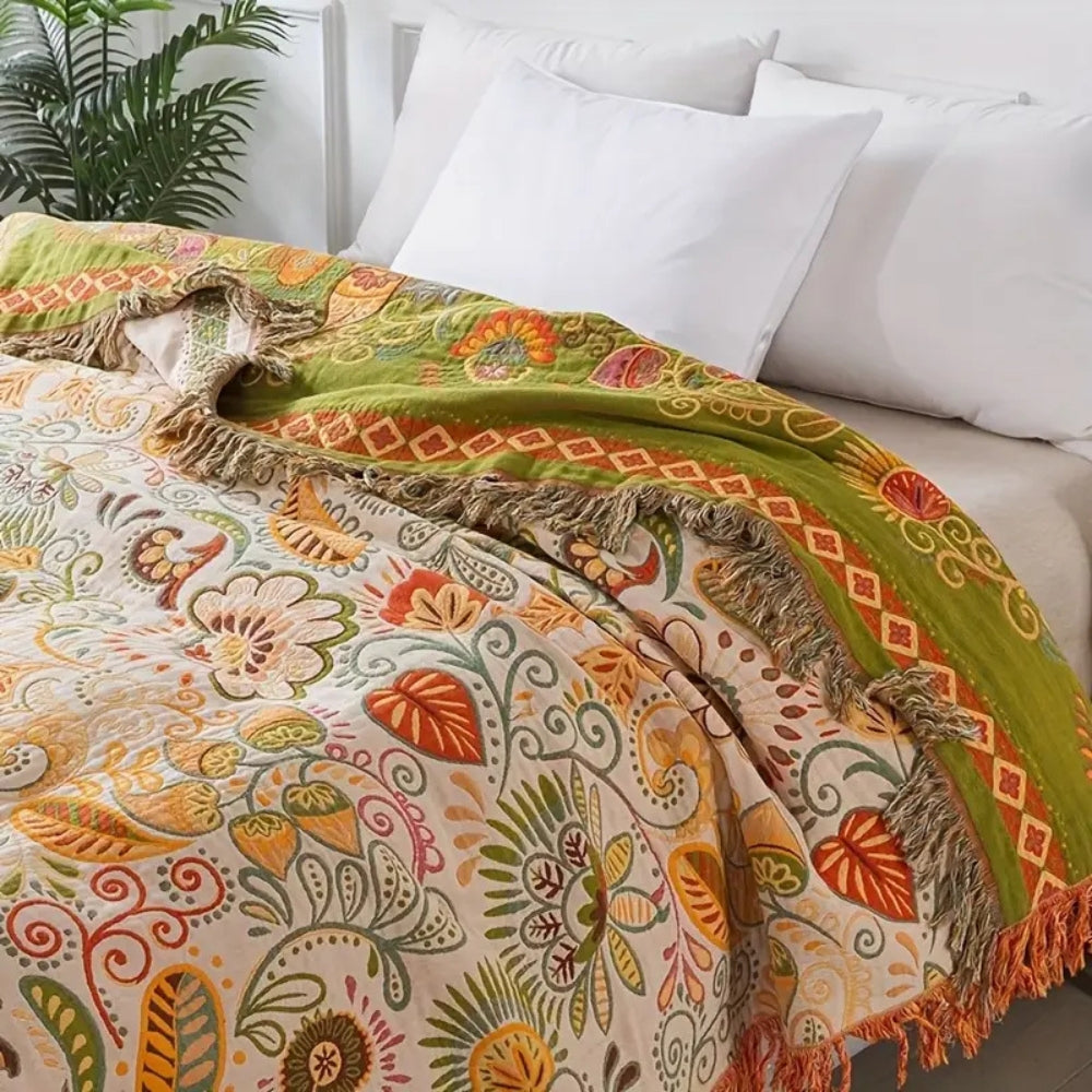 Soft Boho Sofa Bed Cover with Reversible Tassels