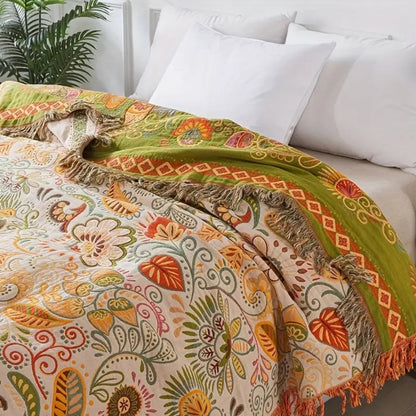 Soft Boho Sofa Bed Cover with Reversible Tassels