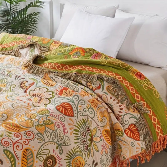 Soft Boho Sofa Bed Cover with Reversible Tassels