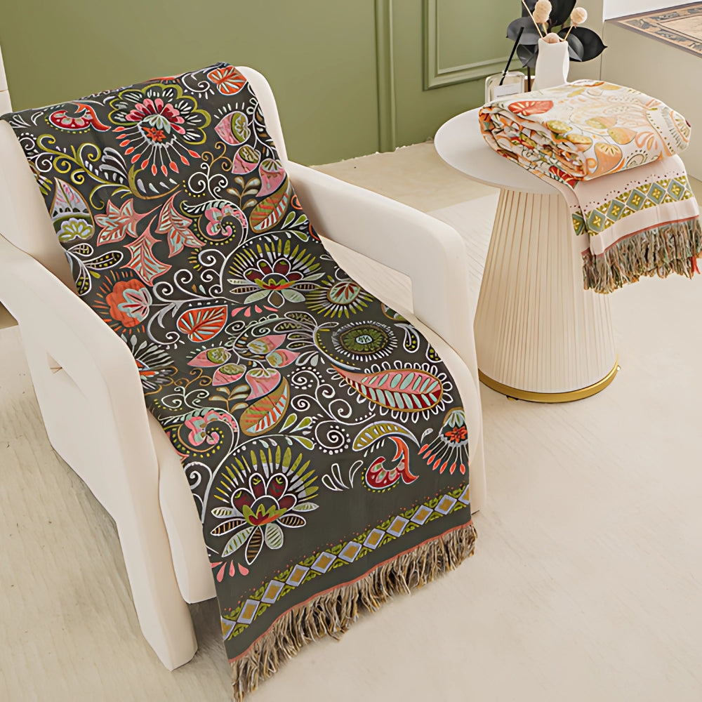 Soft Boho Sofa Bed Cover with Reversible Tassels
