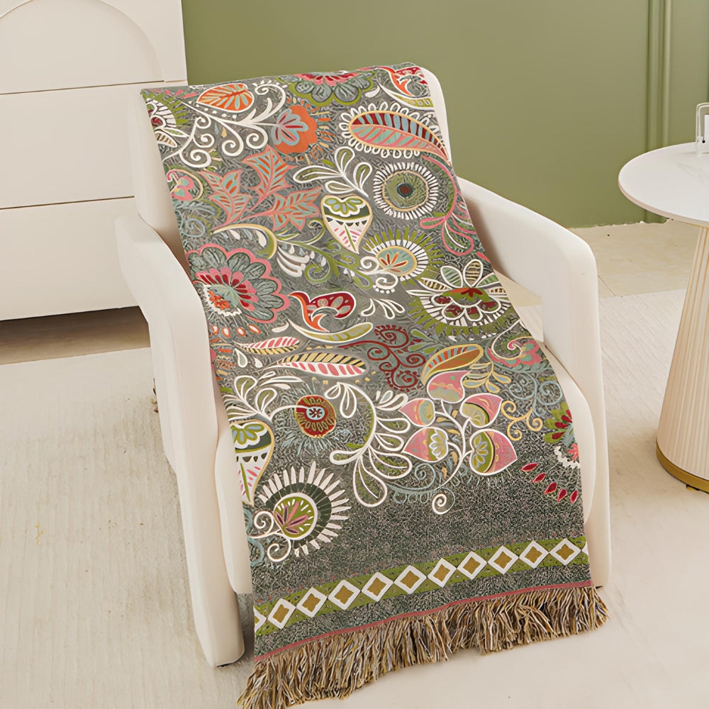 Soft Boho Sofa Bed Cover with Reversible Tassels