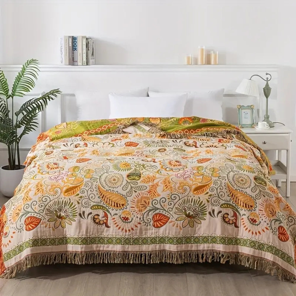 Soft Boho Sofa Bed Cover with Reversible Tassels