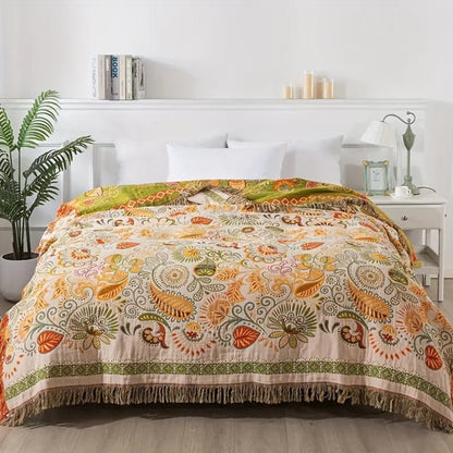 Soft Boho Sofa Bed Cover with Reversible Tassels