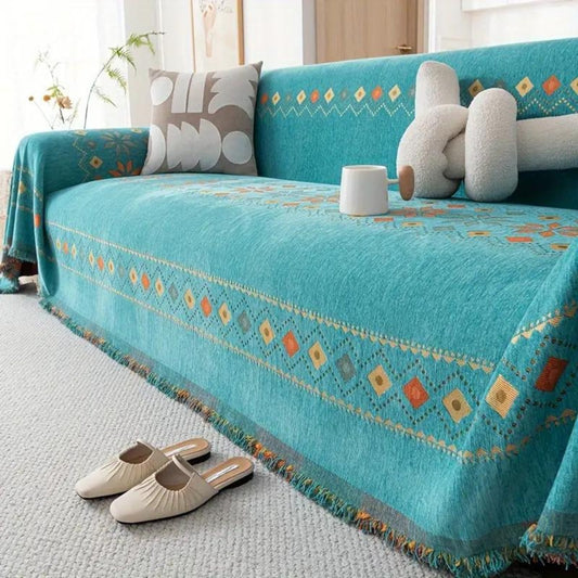 Multicolor Fringe Sofa Cover in Bohemian Style for Home Decor