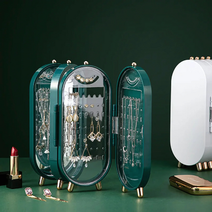 Jewelry Organizer with Mirror – Foldable Storage Box and Compartments