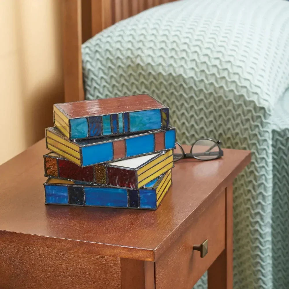LED Desk Light with Decorative Book Stack Design for Ambient Lighting