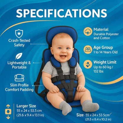 Compact Travel Booster Seat with Safety Harness for Children