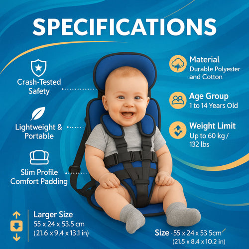 Compact Travel Booster Seat with Safety Harness for Children