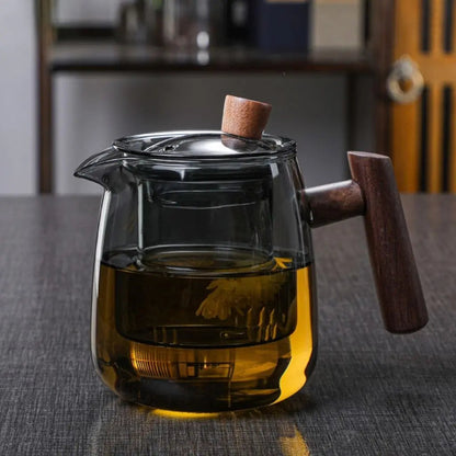 Glass Teapot with Infuser and Wooden Handle - Borosilicate