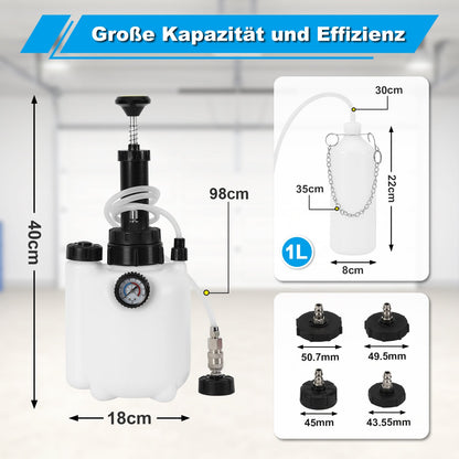Brake Bleeding Tool with 3L Fluid Capacity and 1L Suction Container