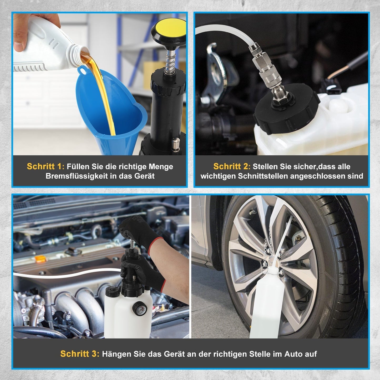 Brake Bleeding Tool with 3L Fluid Capacity and 1L Suction Container