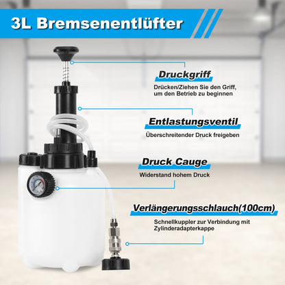 Brake Bleeding Tool with 3L Fluid Capacity and 1L Suction Container