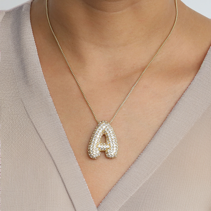 Initial Pendant Necklace with Bubble Diamond Design