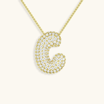 Initial Pendant Necklace with Bubble Diamond Design