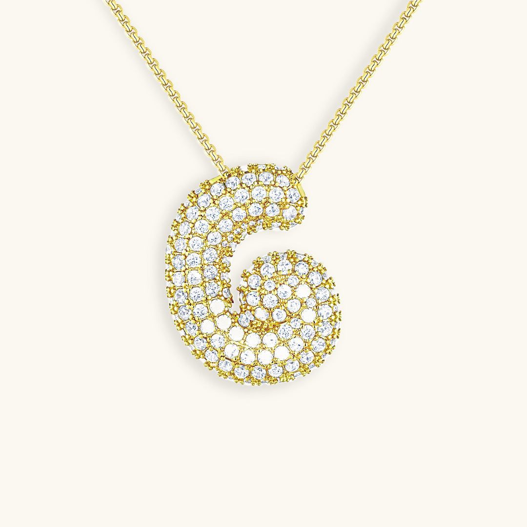 Initial Pendant Necklace with Bubble Diamond Design