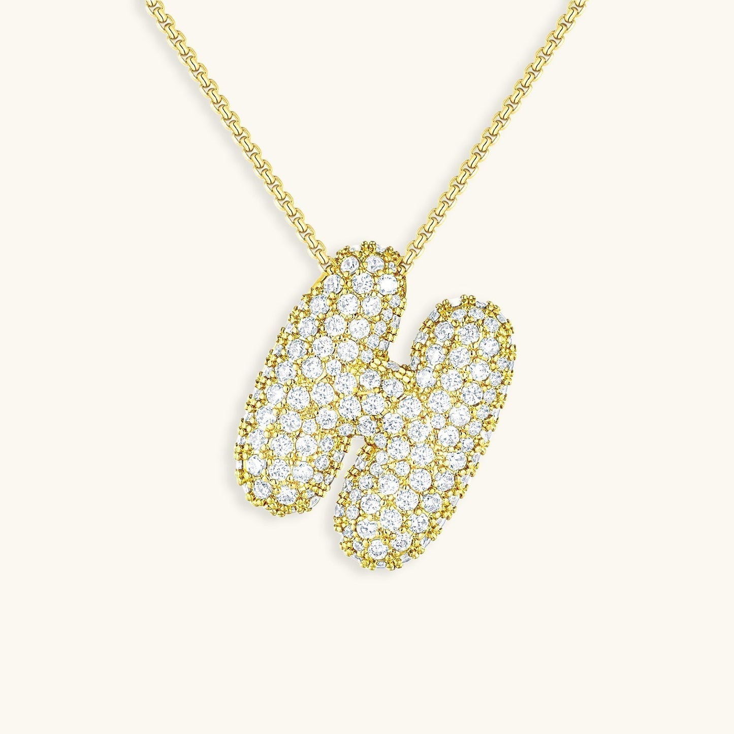 Initial Pendant Necklace with Bubble Diamond Design