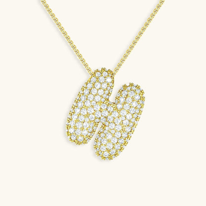 Initial Pendant Necklace with Bubble Diamond Design