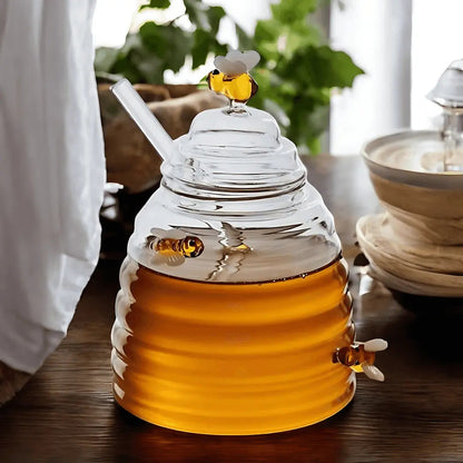 Honey Jar in Glass with Lid – Bee Motif Design