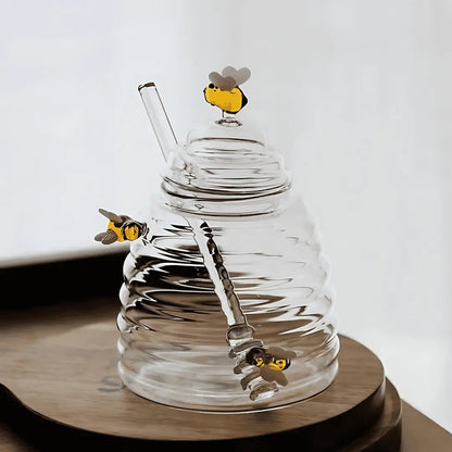 Honey Jar in Glass with Lid – Bee Motif Design