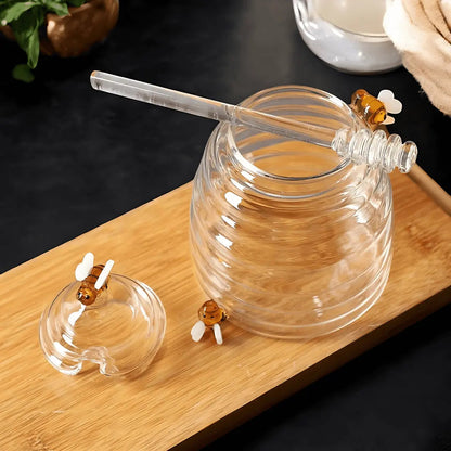 Honey Jar in Glass with Lid – Bee Motif Design