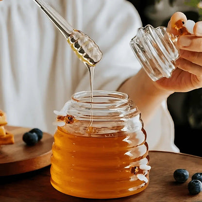 Honey Jar in Glass with Lid – Bee Motif Design