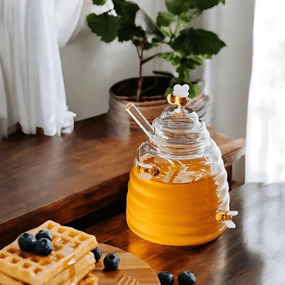 Honey Jar in Glass with Lid – Bee Motif Design