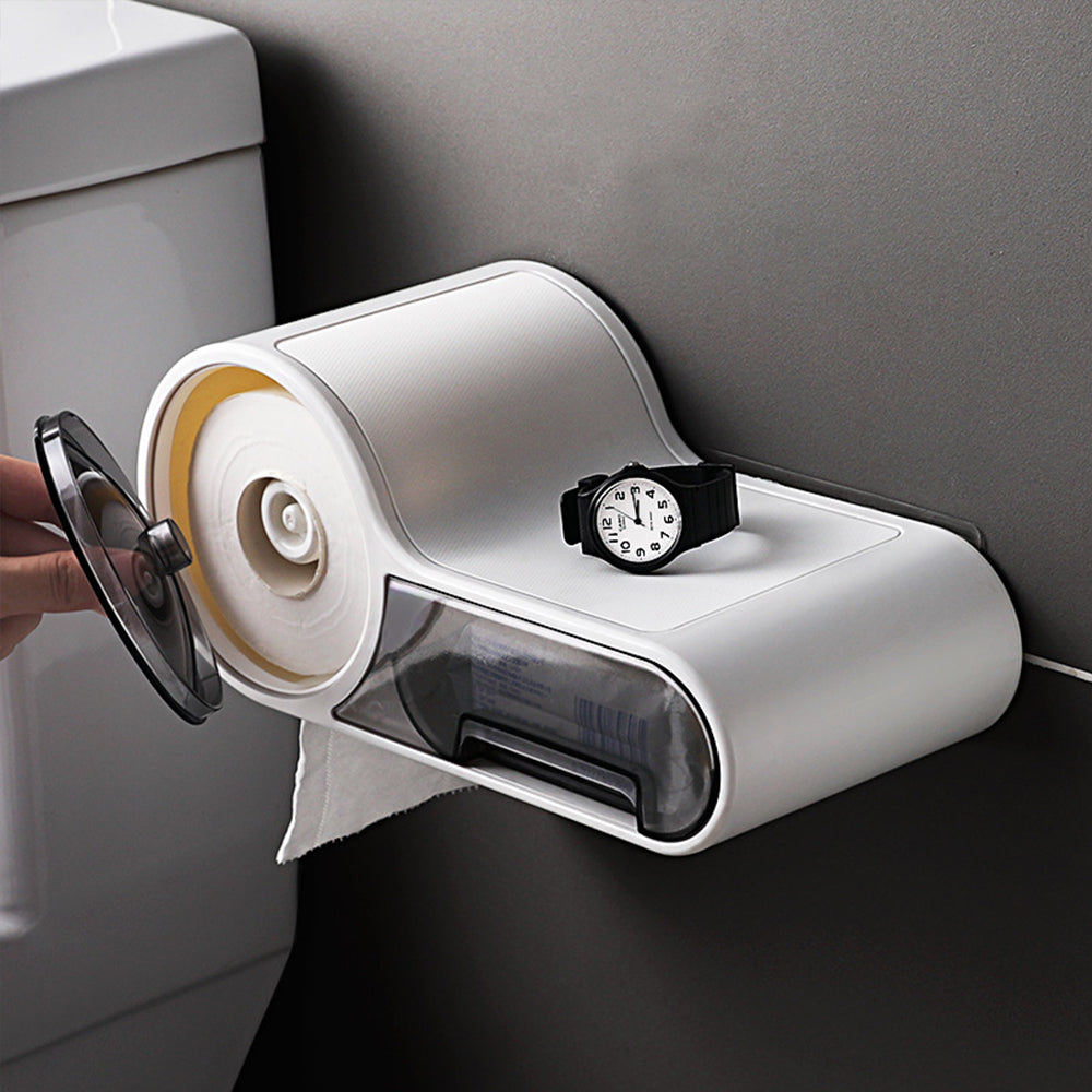 Self-Adhesive Waterproof Toilet Paper Holder with Extra Storage