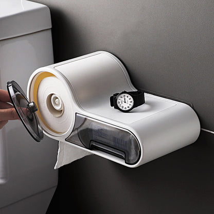 Self-Adhesive Waterproof Toilet Paper Holder with Extra Storage