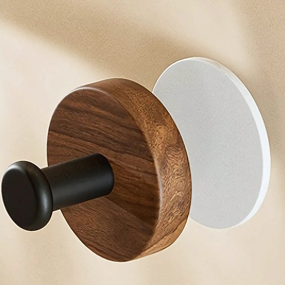 Sleek Adhesive Wooden Wall Hooks for Easy Organization