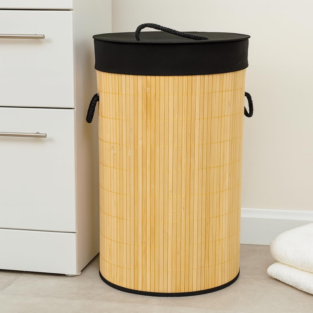 Stylish 60L Bamboo Laundry Basket with Lid | Foldable Design with Handles