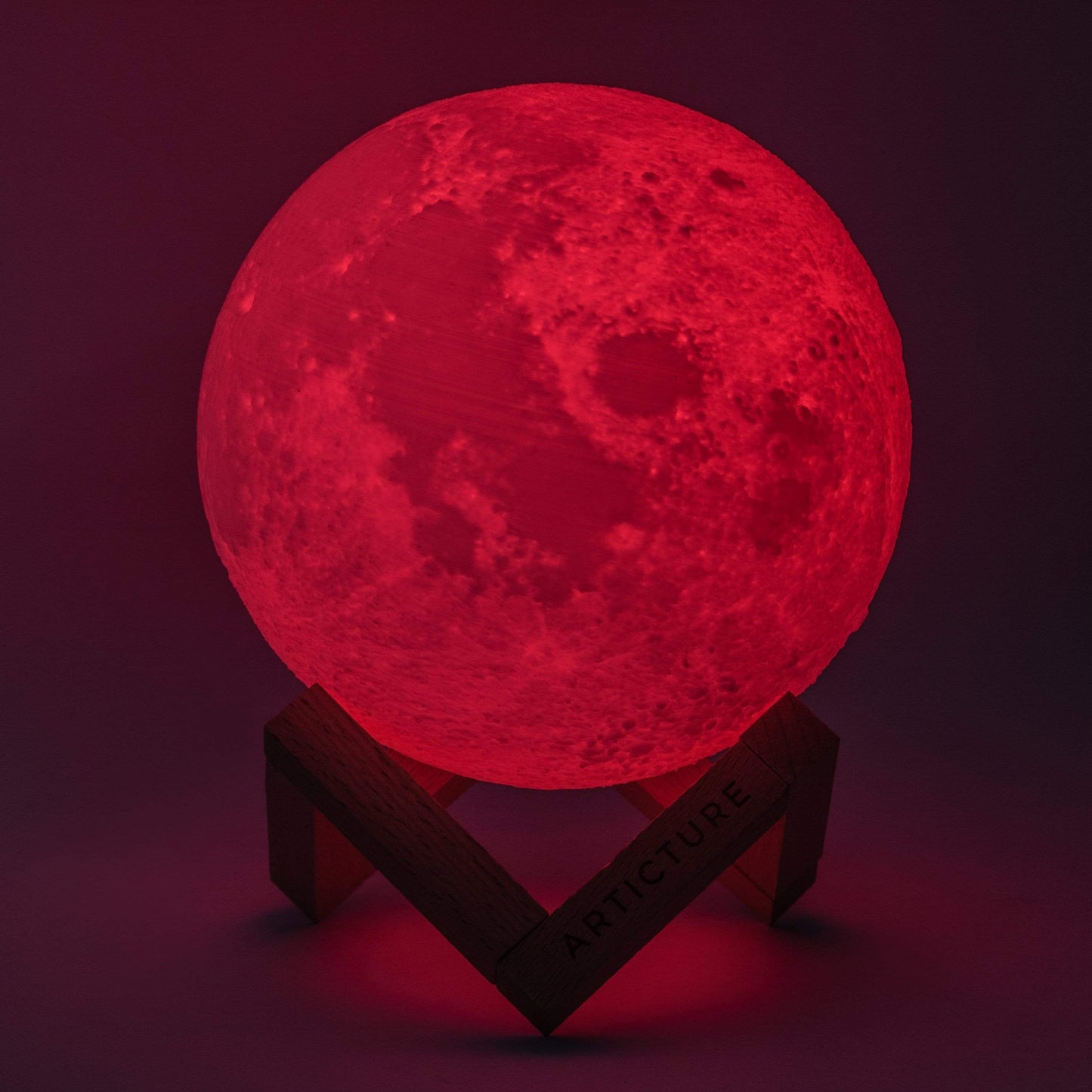 Moon Lamp in 3D Design with Wooden Stand