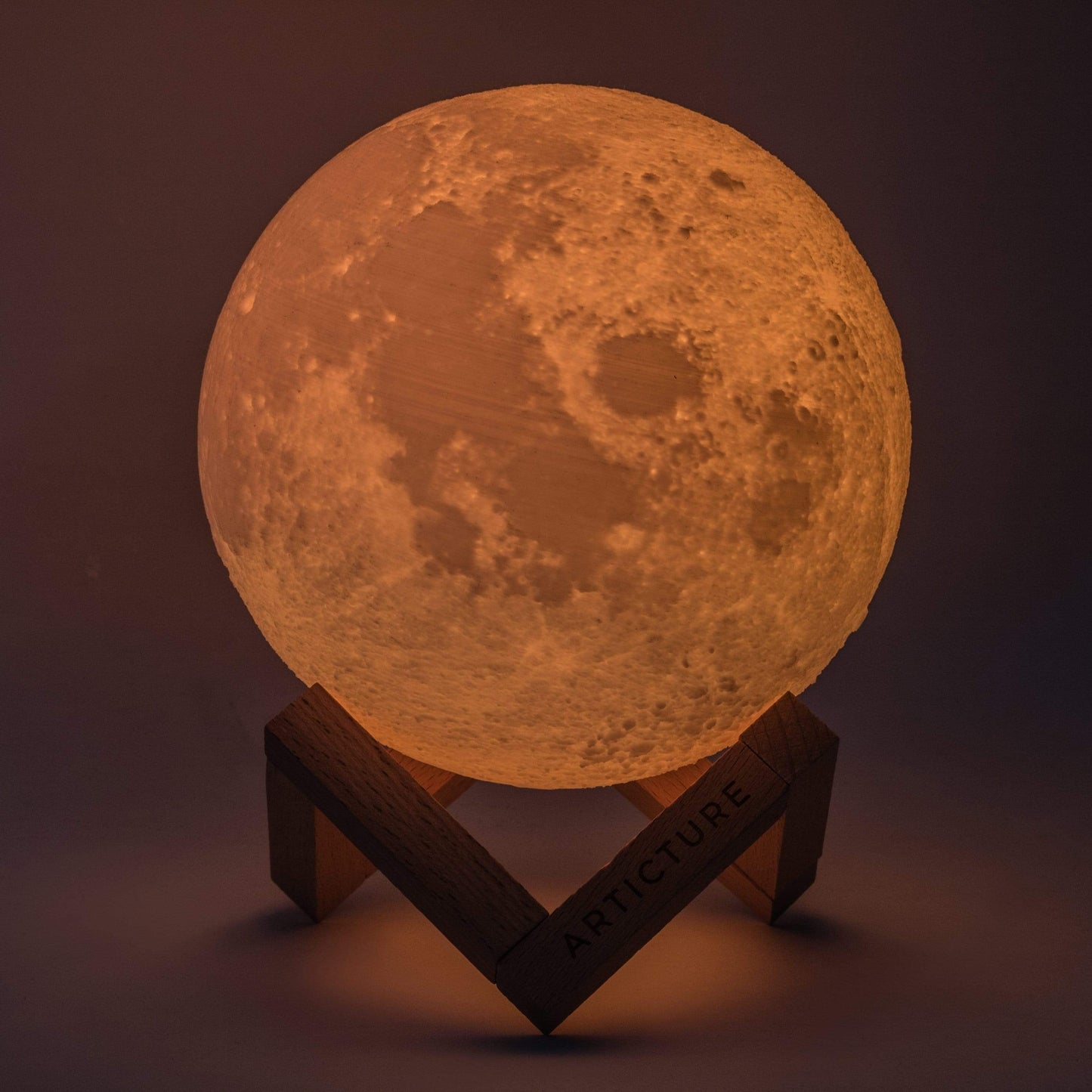 Moon Lamp in 3D Design with Wooden Stand