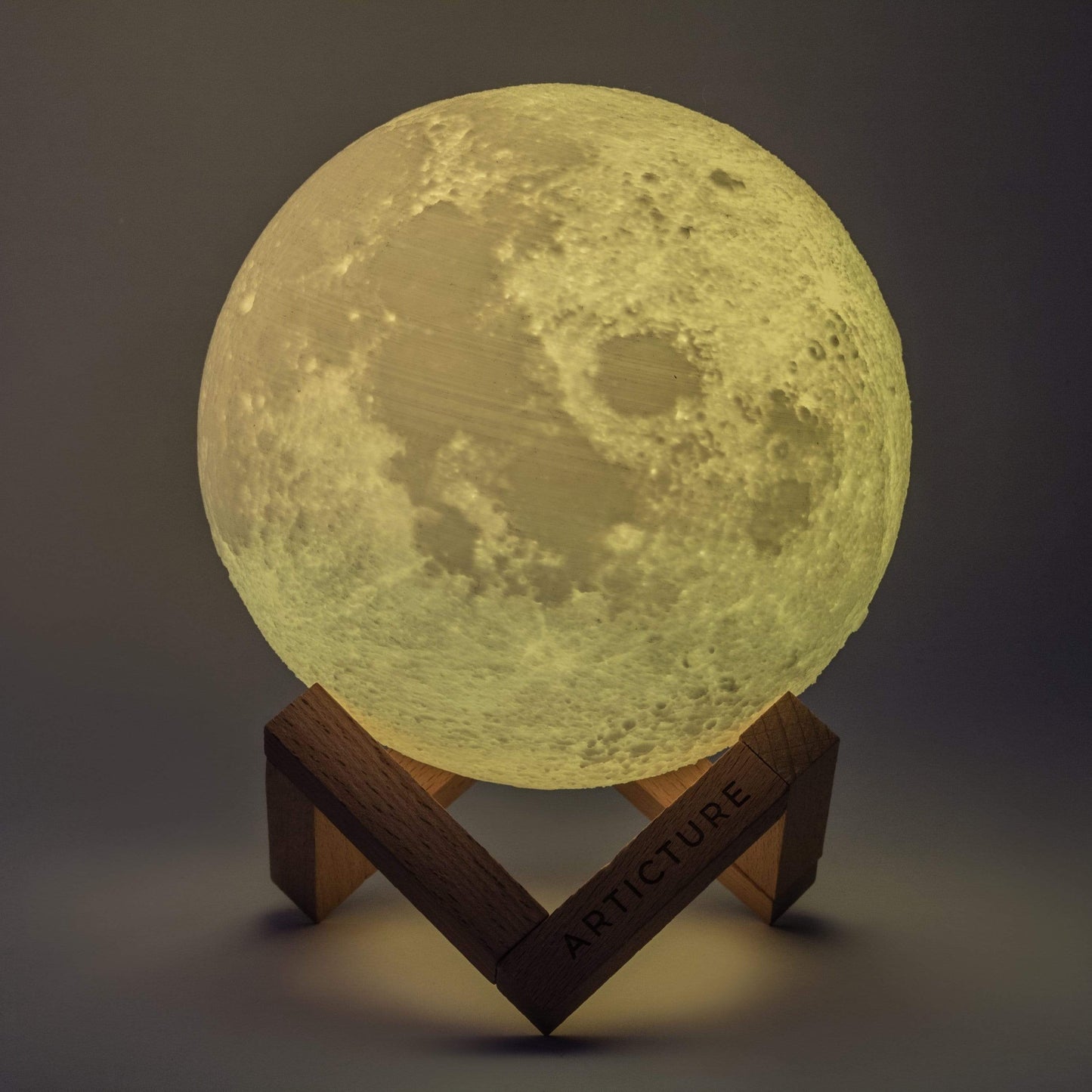 Moon Lamp in 3D Design with Wooden Stand