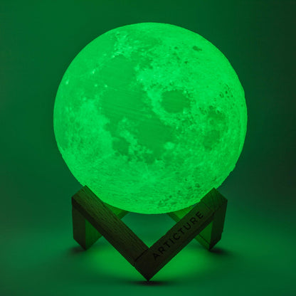 Moon Lamp in 3D Design with Wooden Stand