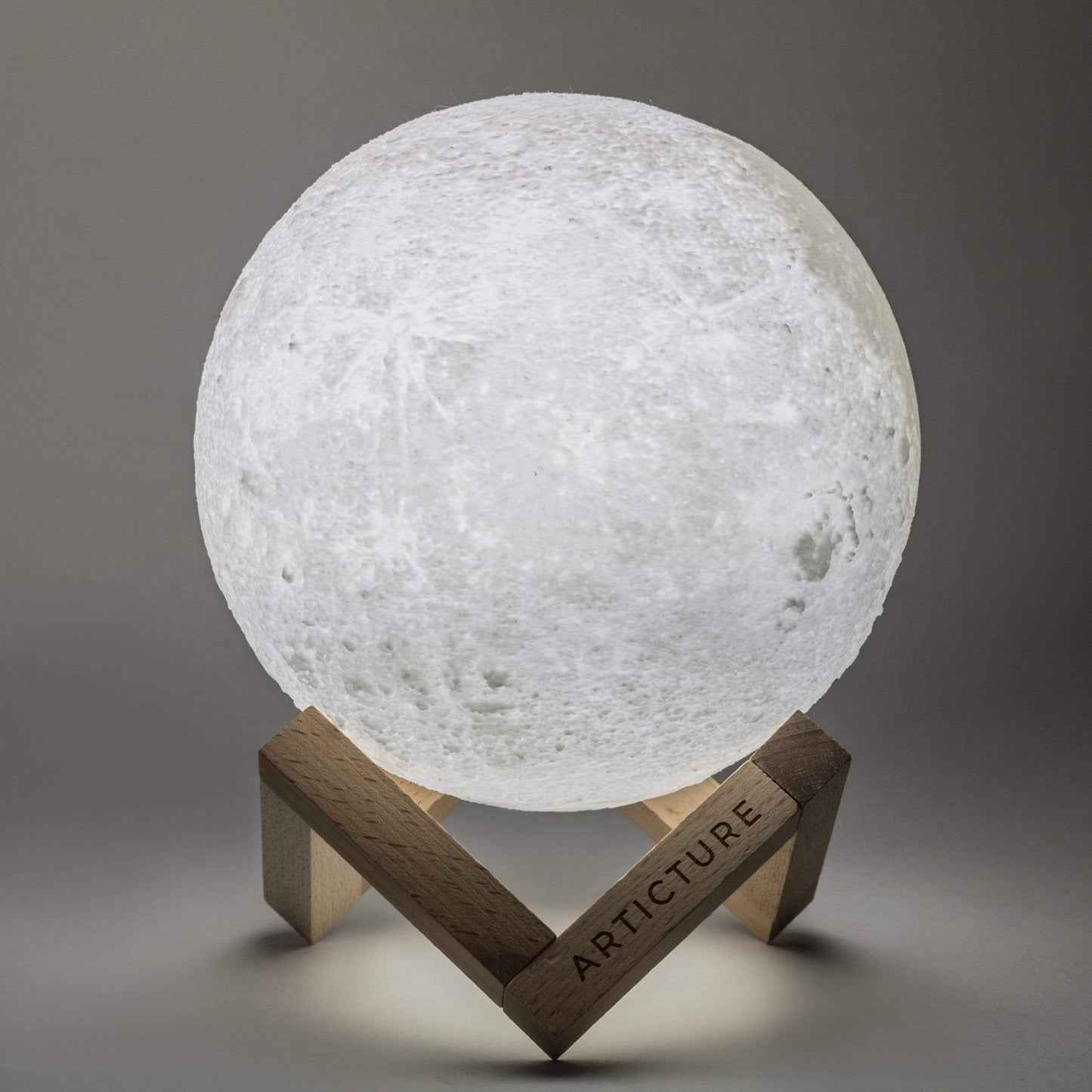 Moon Lamp in 3D Design with Wooden Stand