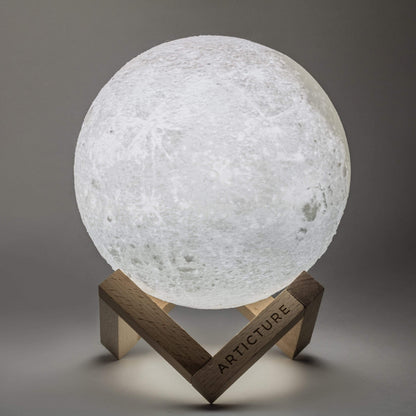 Moon Lamp in 3D Design with Wooden Stand