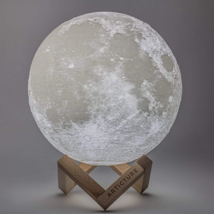 Moon Lamp in 3D Design with Wooden Stand