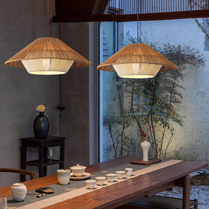 Handwoven Ceiling Lamp in Japanese Style – Rattan Wicker Pendant Light