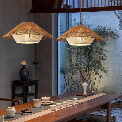 Handwoven Ceiling Lamp in Japanese Style – Rattan Wicker Pendant Light