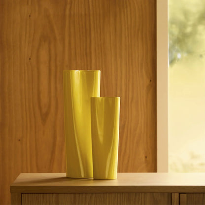 Tall Pinched Ceramic Vase in Modern Kowhai for Home Decor