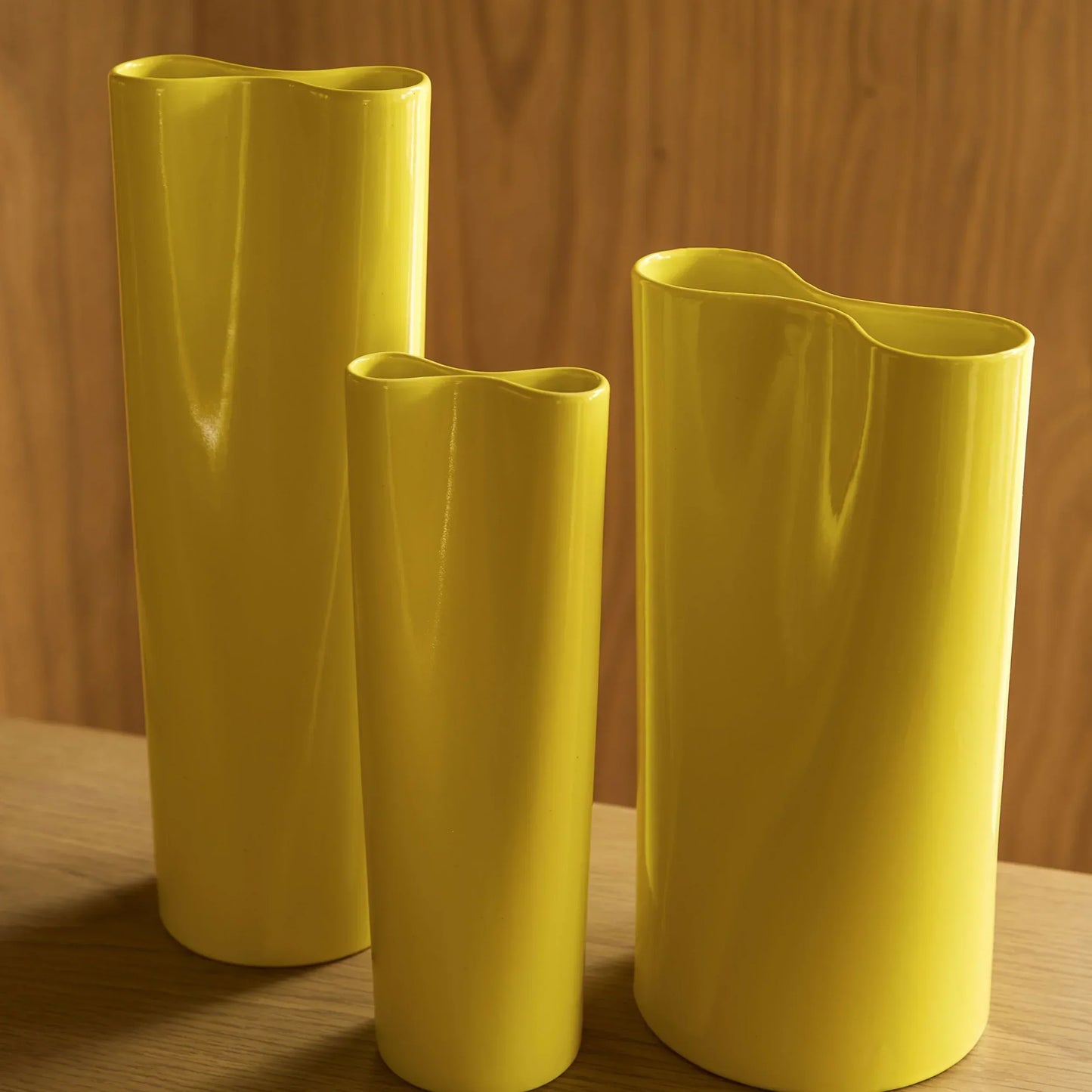 Tall Pinched Ceramic Vase in Modern Kowhai for Home Decor