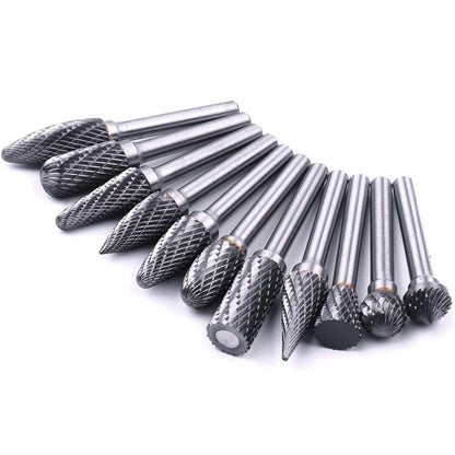10-Piece Tungsten Steel Grinding Head Set - 10 in 1