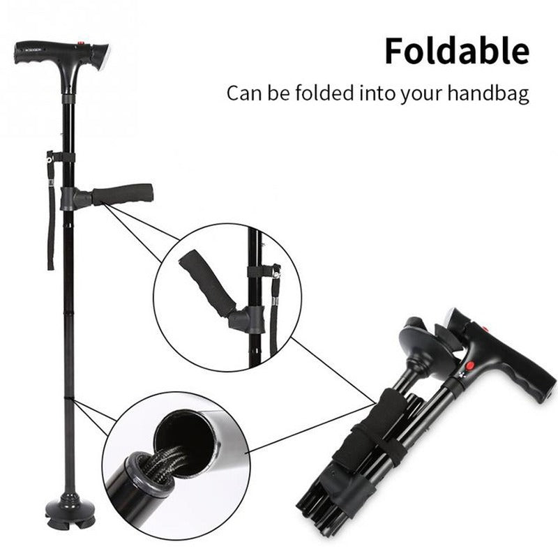 Compact Telescopic Walking Cane with Safety Alert