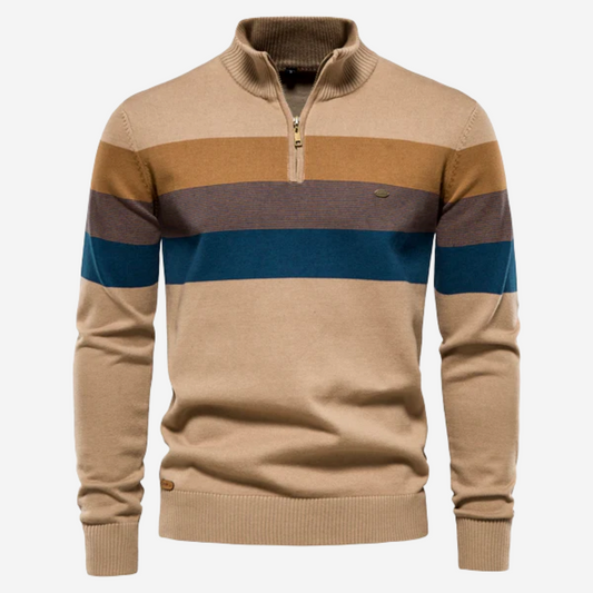 Chic Striped Quarter-Zip Sweater for Effortless Style